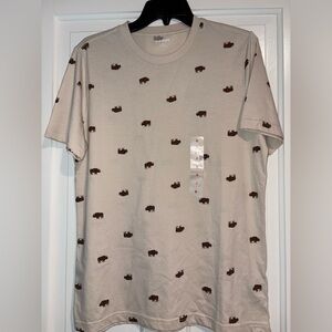 Old Navy Beige T-Shirt with Brown Buffalo Pattern